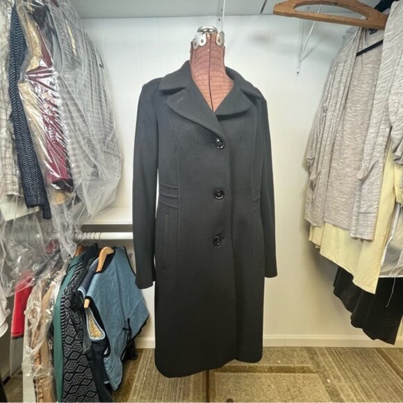 Anne Klein Black Wool Cashmere Blend Single Breast Walking Coat Pea Coat Size 12 - Picture 1 of 13